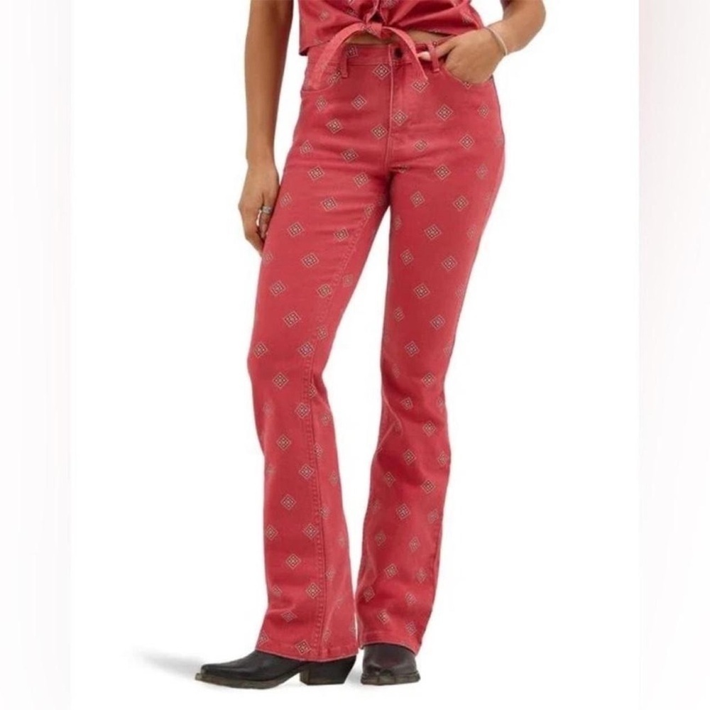 Wrangler Red Printed Jeans Straight Leg Western Style Pants